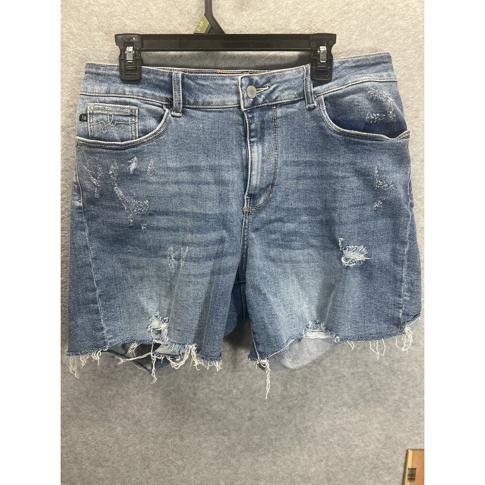 Judy Blue High Rise Shorts Light Wash Distressed Raw Frayed Hem Stretch 1XL